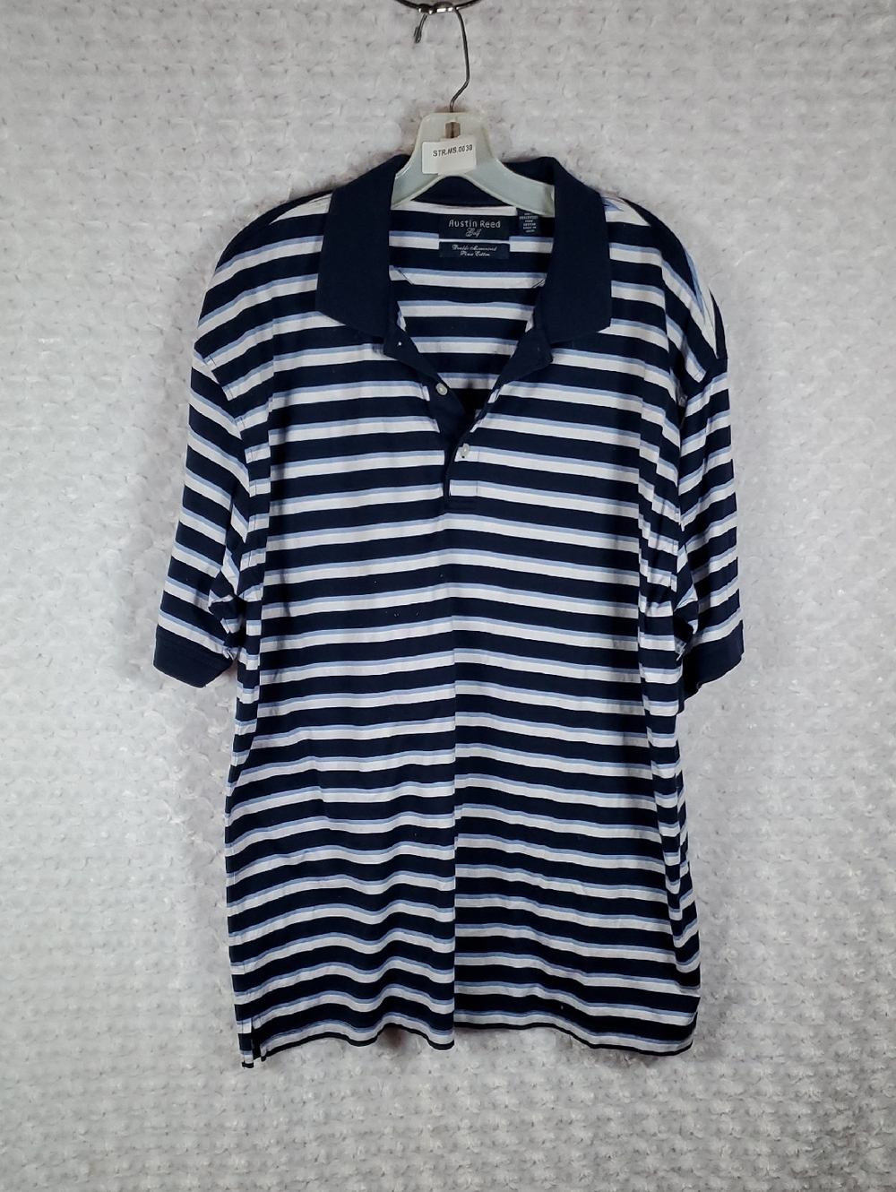 Austin Reed Golf Navy & White Horizontal Stripe Polo Shirt L